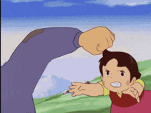 a cartoon character is being punched in the face by another character