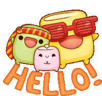 a cartoon drawing of a toaster and a marshmallow with the words hello written below them