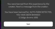 a message from the creator says that you have been banned