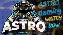 a logo for astro gaming shows a robot in a helmet