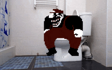 a pixel art of a monster sitting on a toilet in a bathroom