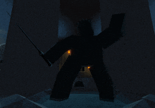 a statue of liberty in a dark room with a sword