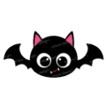 a cartoon bat with big eyes and pink ears is flying in the air .