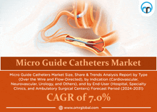 an advertisement for micro guide catheters market shows a drawing of a blood vessel