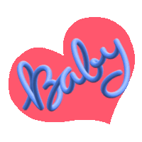 a pink heart with the word baby written in blue