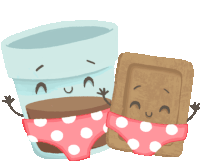 a cartoon drawing of a cup and a cookie with faces