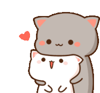 a cartoon cat is hugging another cat with a heart behind them