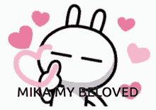 a cartoon rabbit is surrounded by pink hearts and the words mika my beloved .