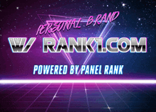 a purple background with the words personal brand w rank1.com powered by panel rank