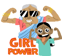 a cartoon of an older woman and a younger girl with girl power written on the bottom