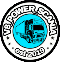 a logo that says v8 power scania est 2019