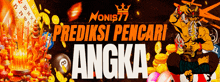 a poster for monis77 prediksi pencari angka shows a man holding a bull