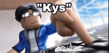 a roblox character is pressing a button on a keyboard with his finger .