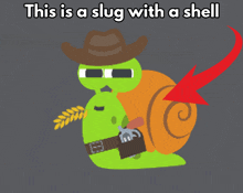 a green snail wearing a cowboy hat and sunglasses