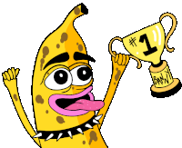 a cartoon of a banana holding a trophy that says ban-it