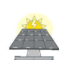 a cartoon illustration of a solar panel with a sun and lightning bolt on top