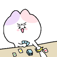 a cartoon drawing of a cat playing a game with cards