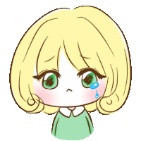 a drawing of a girl with blonde hair and green eyes