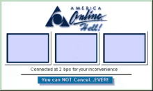 an advertisement for america online hell shows a connected at 2 bps for your inconvenience