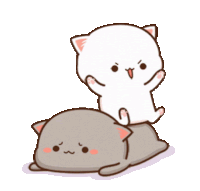 a cartoon cat is sitting on top of a gray cat .