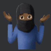 a cartoon character wearing a black mask and a blue sweater