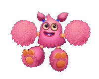 a pink cartoon character with a cheerleader 's pose