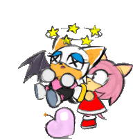 a drawing of rouge the bat and amy rose with stars around their heads