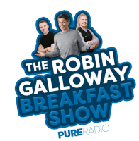 the logo for the robin galloway breakfast show pureradio