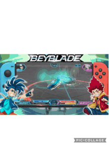 a beyblade game is being played on a nintendo switch .