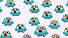 a seamless pattern of blue and pink cartoon characters with their mouths open