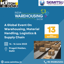 a poster for the india warehousing show on june 14 16 2023