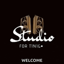 a logo for studio for ting with two speakers on a black background