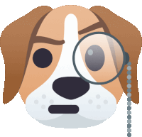 a brown and white dog with a magnifying glass in its eye