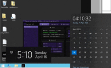 a computer screen shows the time as 5:10 and the calendar as april 16