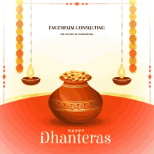 a happy dhanteras poster with a pot of gold