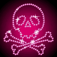 a skull and crossbones made of pink rhinestones on a dark pink background