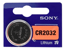 a sony cr2032 lithium 3v battery in a blue package