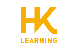 a logo for hk learning is yellow and white