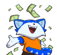 a cartoon cat is surrounded by money that says n on it