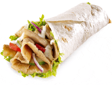 a wrap with lettuce tomatoes onions and mayonnaise