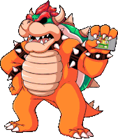 a cartoon drawing of bowser holding a nintendo game card