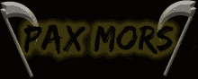 a logo for pax mors with two scythes on a dark background