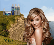 a woman with blonde hair is standing in front of a cliff with a bottle of blonde therapy on it