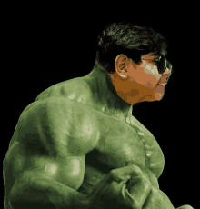 a man is dressed up as the hulk and wearing sunglasses