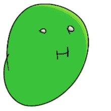 a cartoon drawing of a green object with the letter h written on it