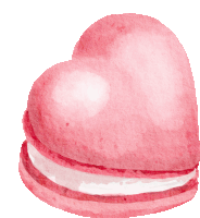 a watercolor painting of a pink heart shaped macaron