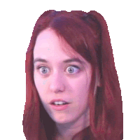 a woman with red hair has a surprised look on her face .