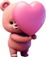 a teddy bear holding a heart shaped pink balloon