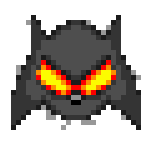 a pixel art of a bat with yellow eyes