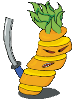 a cartoon illustration of a pineapple with a sword